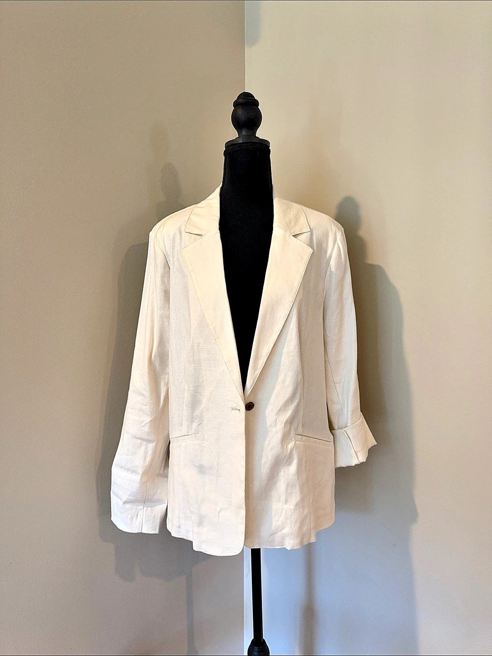 studio park Linen Blazer Ecru Large Like New